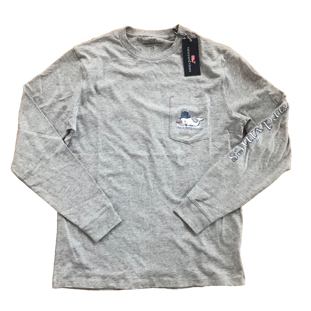 Vineyard Vines Long Sleeve Watercolor Snowman Whale Pocket Tee